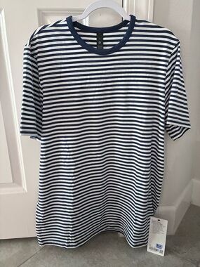 Lululemon Navy and White Striped Short Sleeve Crew